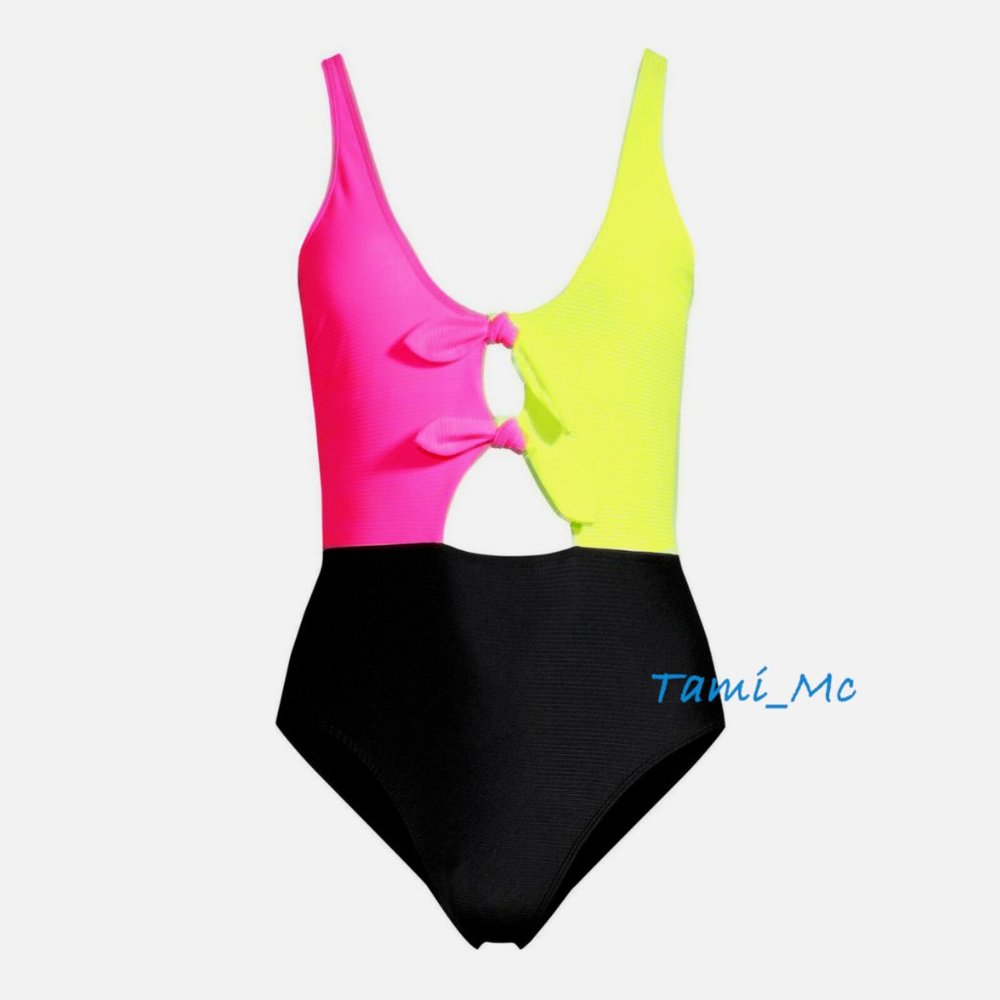 Neon Colorblock Cutout Swimsuit 1 Piece Cheeky Vibrant Summer SMALL MEDIUM new